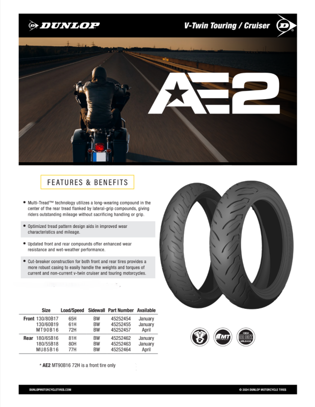★売却済み Dunlop AE2 Bias Rear Tire - 180/55B18 M/C 80H TL – Powersport