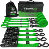 Rhino USA Heavy Duty Ratchet Tie-Down 4-Pack Green 1.6In X 15Ft
