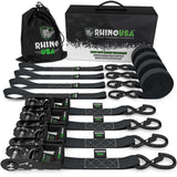 Rhino USA Heavy Duty Ratchet Tie-Down 4-Pack (Black) 1.6In X 8Ft