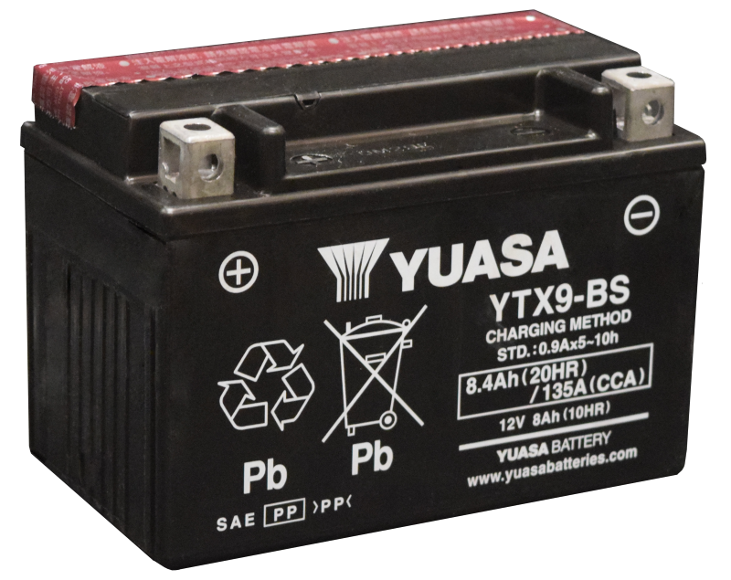 Yuasa YTX9-BS Maintenance Free AGM 12-Volt Battery w/Bottle