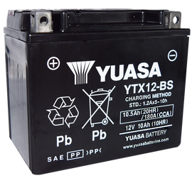 Yuasa YTX12-BS Maintenance Free AGM 12-Volt Battery w/Bottle